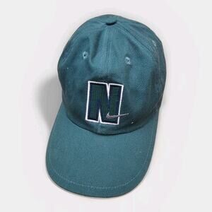 Vintage 90's NIKE N LOGO Snapback Hat Green Spellout Under Brim Y2K Youth Kids